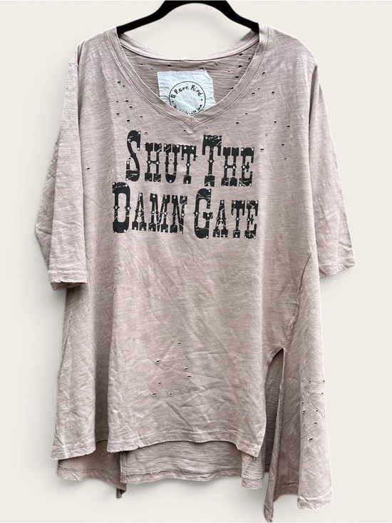 A Rare Bird Tops - Shut The Damn Gate Distressed Oversized Boho Tee Tunic A Rare Bird